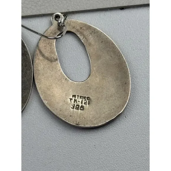 TM-121 Taxco Mexico Sterling Silver Pierced Earrings Inlaid Stone - Picture 6 of 12